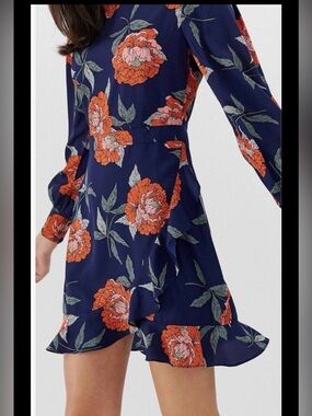 ASOS Wednesday’s Girl Floral Navy Fit & Flare MINI Dress w Coral Blooms Medium